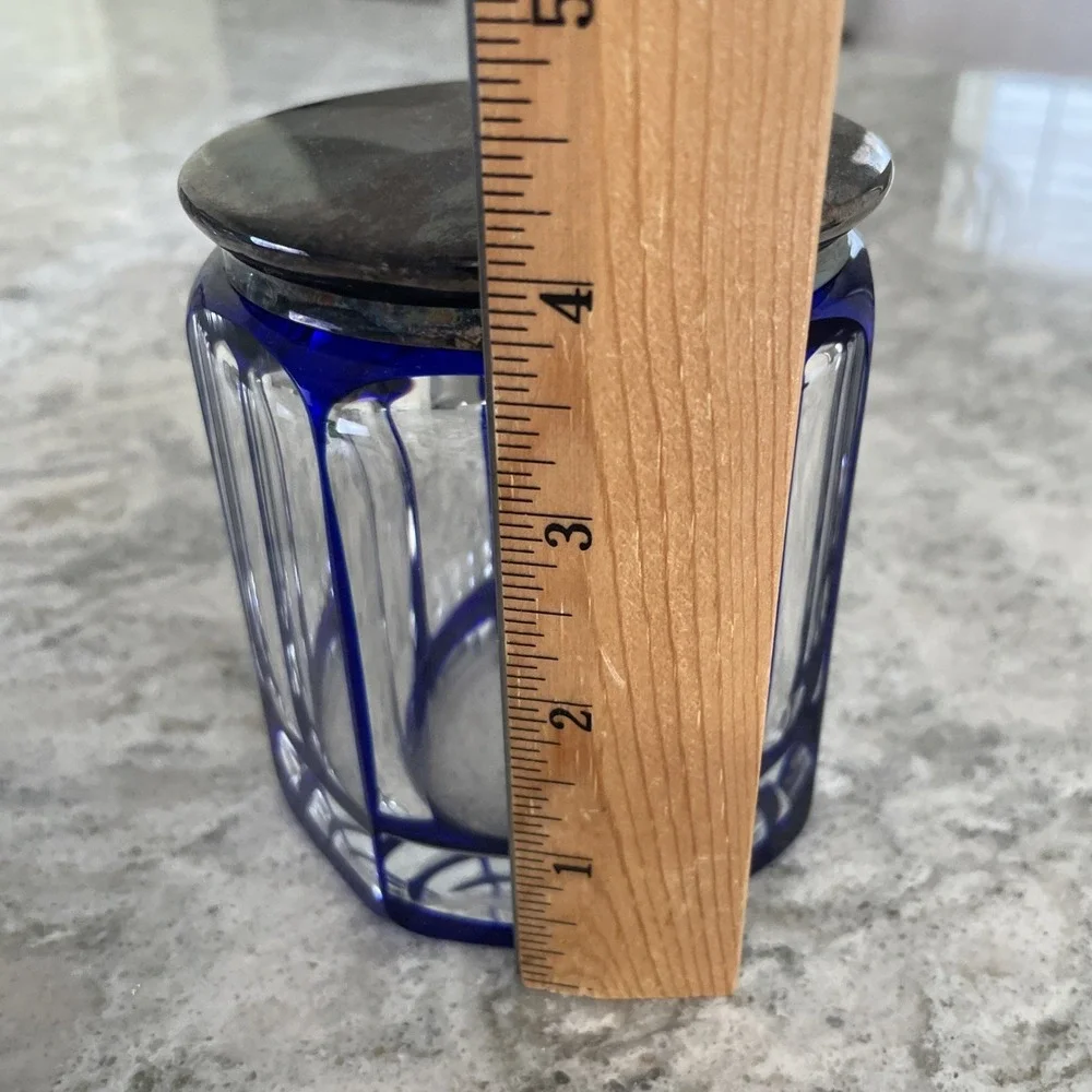 Lappas Hand Blown & Cut Crystal Cobalt Blue Glass Jar Heavy 4